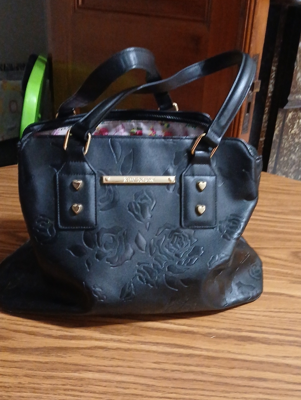 Black Floral Embossed Tote Bag by Unknown Brand
